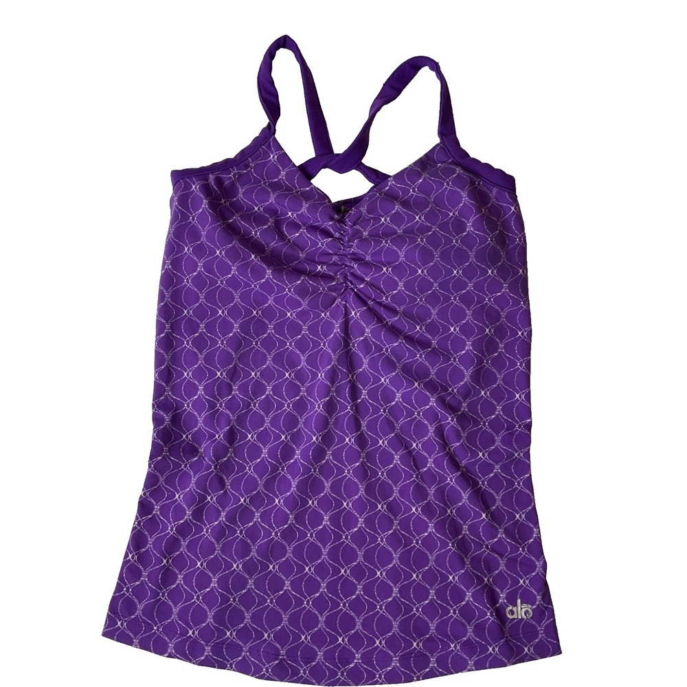 Alo Yoga Cool‎ Fit Purple Athletic Strappy Tank Top Shelf Bra Workout Gym Sports